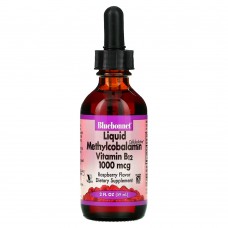 Bluebonnet Nutrition, CelluarActive, жидкий метилкобаламин, витамин B12, со вкусом малины, 1000 мкг, 59 мл